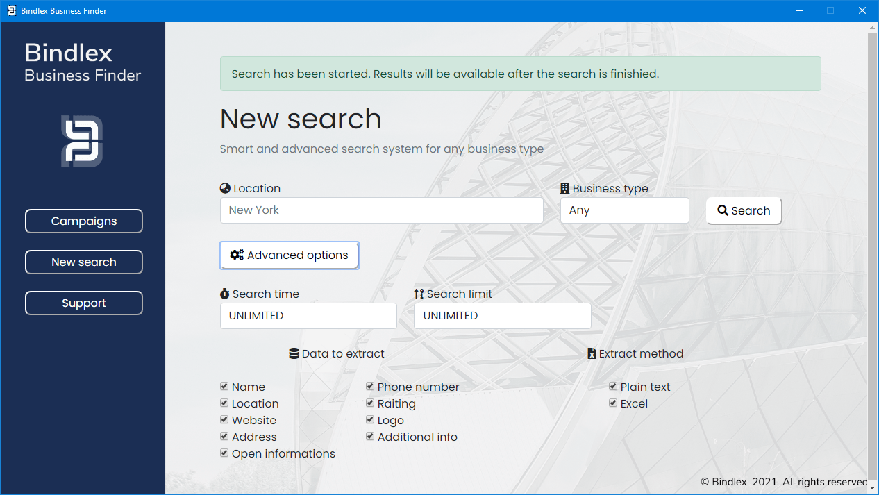 Bindlex Business Finder Advanced program for extracting business data